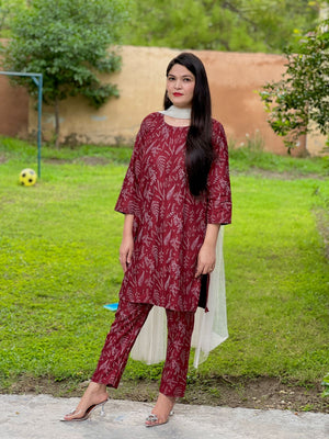 🌿 Dzyne Leaf Print Batiste Lawn 2PC Dress for Women 🌿